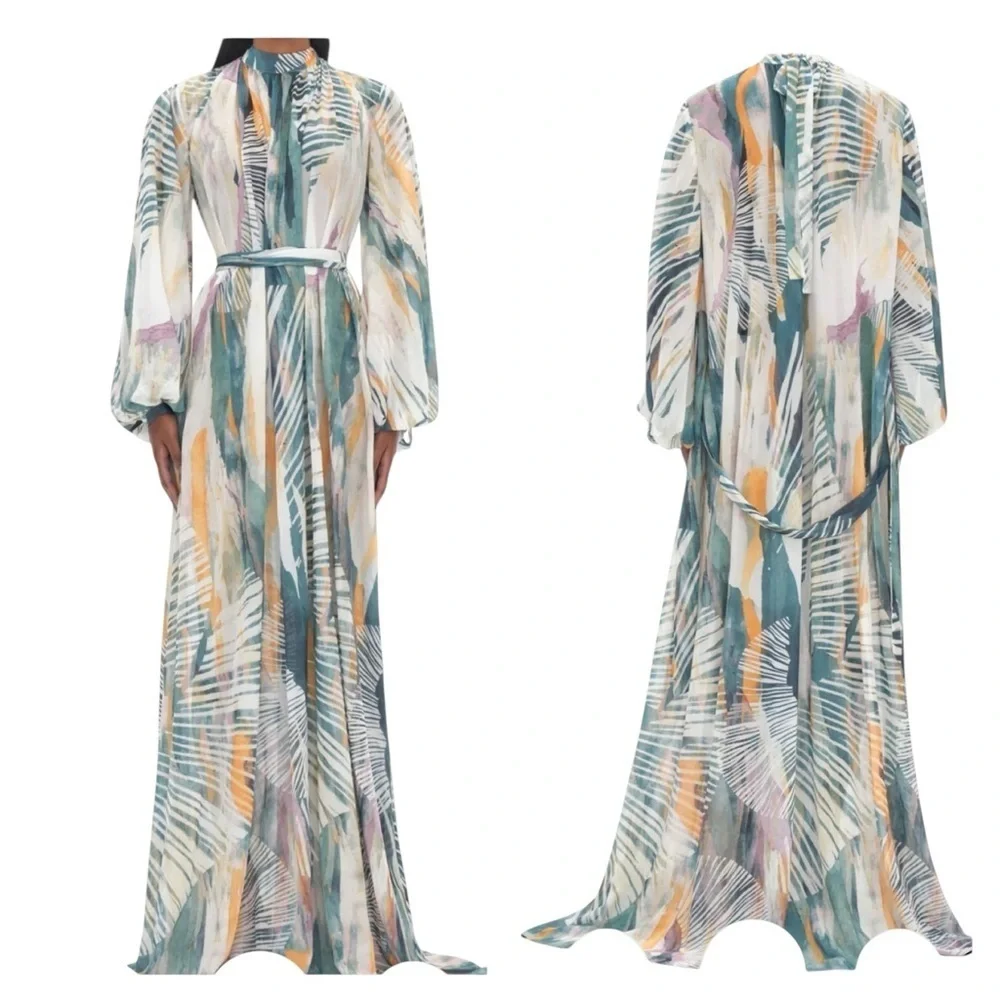 Andrea Iyamah Sade Floral Multicolor Sheer Maxi Swim Coverup S/M NWT